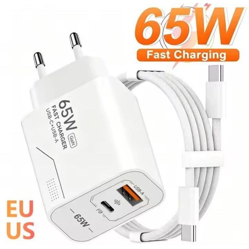 Carregador de Tomada Fonte de Carregamento Turbo 65w GaN com entrada Tipo-C e USB Fast Change