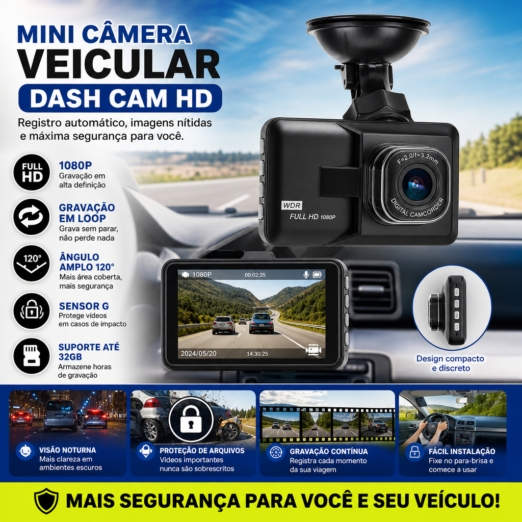 Mini DVR Veicular RLDV-305 Tela IPS 4.0 Full HD 1080p 16MP WiFi Monitor Estacionamento