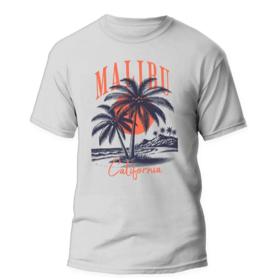 Camiseta Masculino Com Estampa Coqueiro Praia Malibu Tecido Premium 100% Algodão