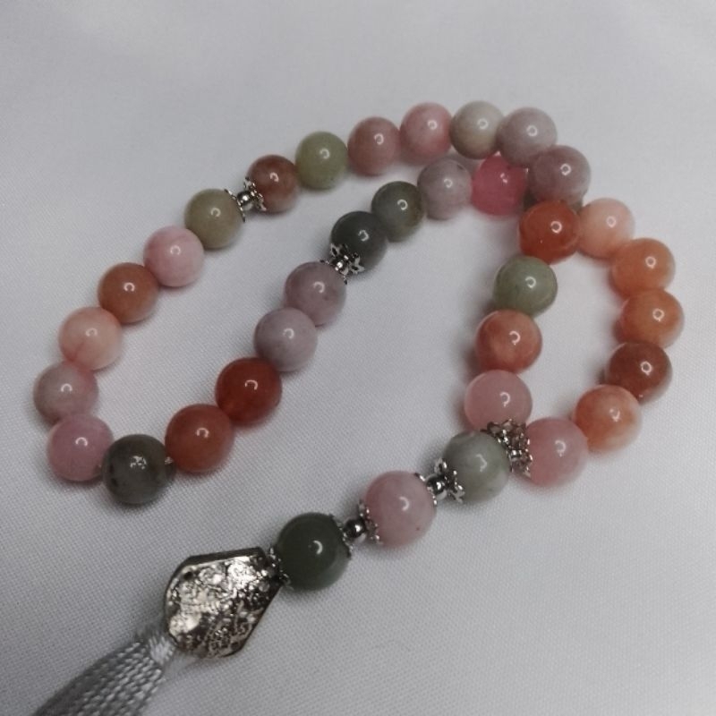 Rosário Islâmico Masbaha Tasbih 33 Contas em Jade Multicolorida
