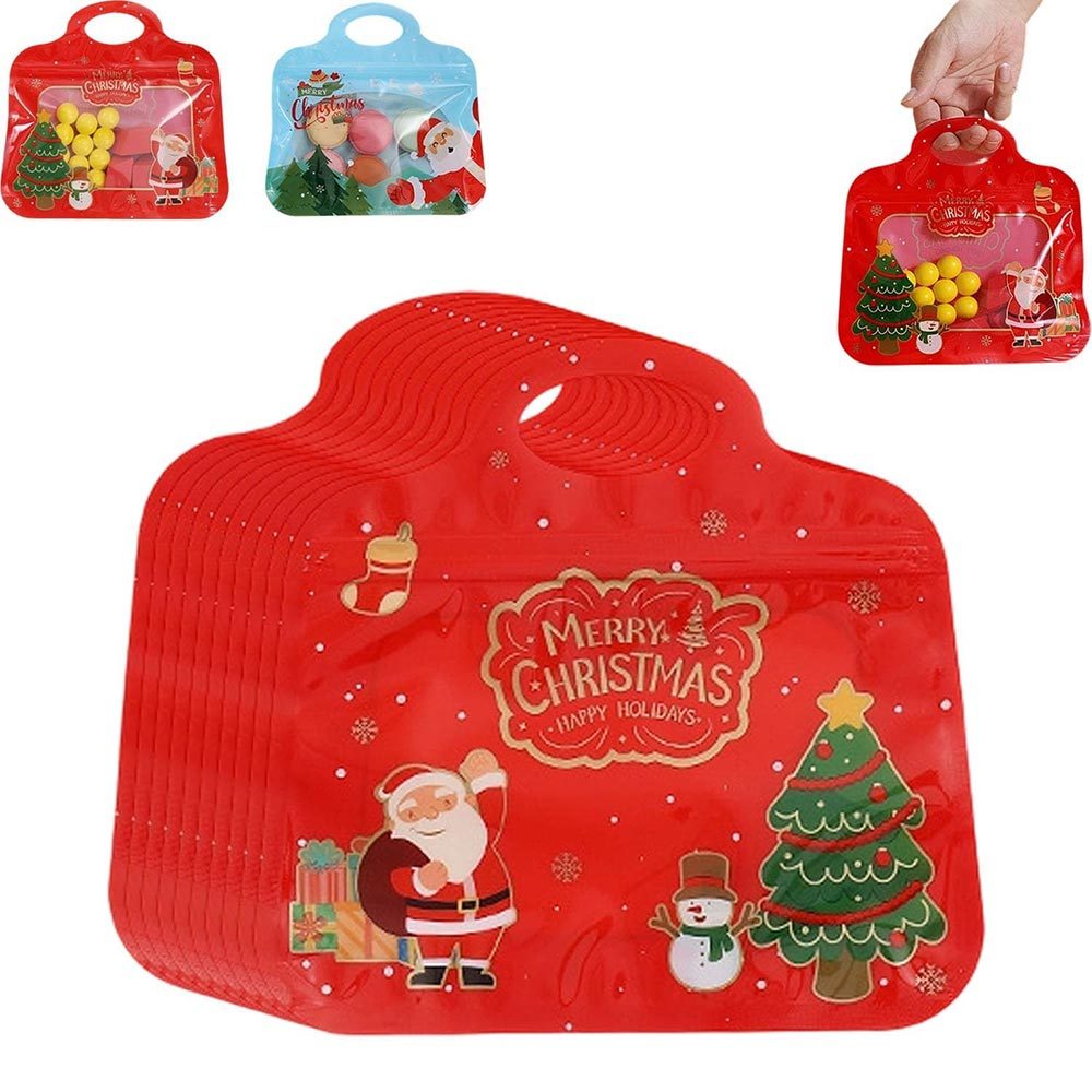 Christmas Handheld Self Sealing Gift Bag, Winter Cartoon Pouch 10 Pack Zipper Bag For Christmas Goodie Packing