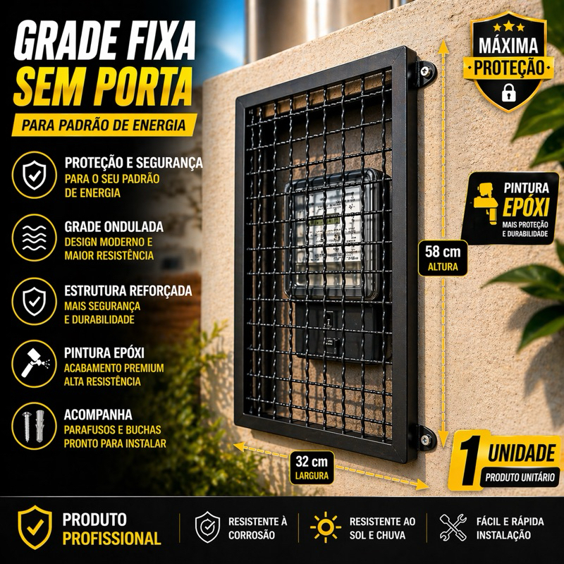 Grade de Segurança para Medidor de Energia Antifurto Proteção Relógio de Luz 58x32cm sem porta