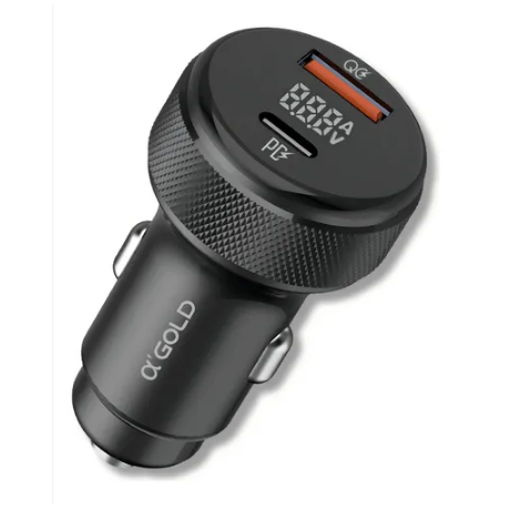 Carregador Veicular Turbo 60W 9.1A com Exibição de LED A' Gold CJ12-4