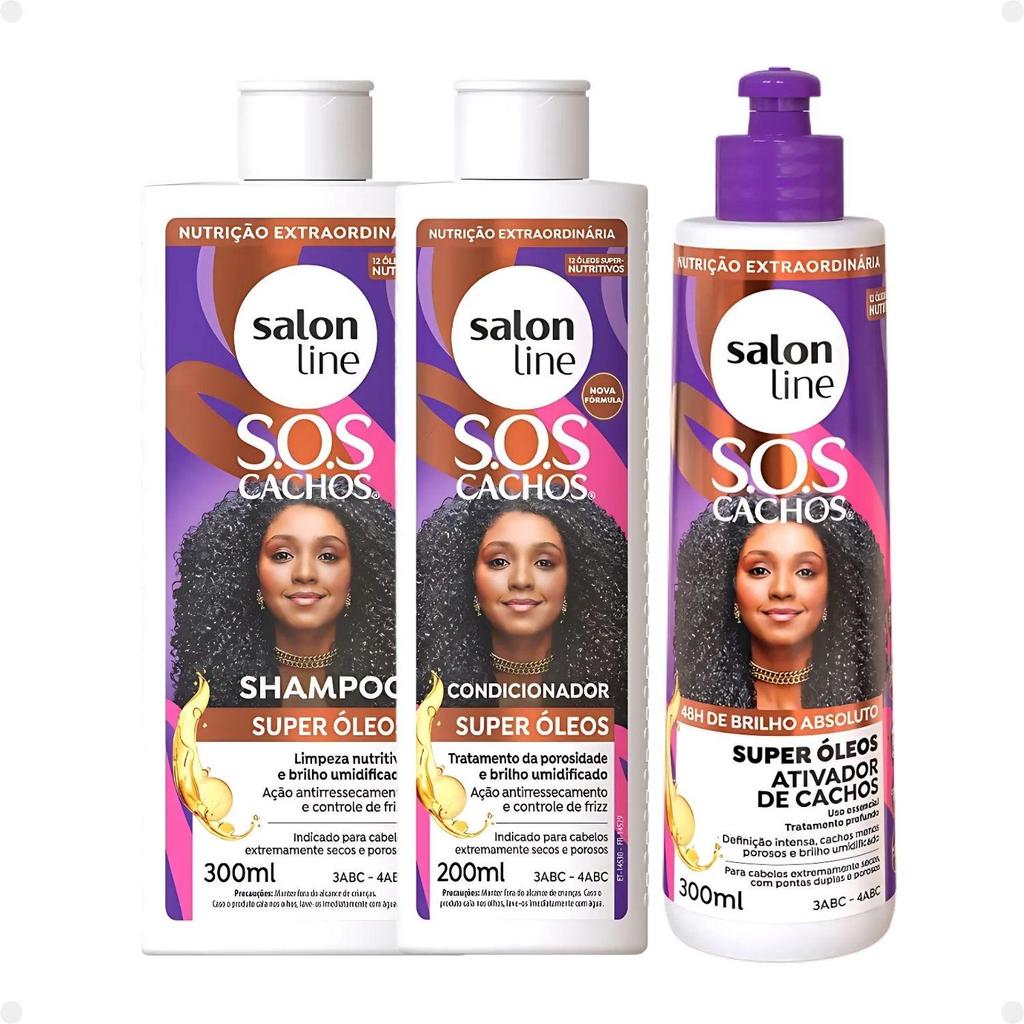 Kit Salon Line SOS Cachos Super Óleos: Shampoo 300ml e Condicionador 200ml + Ativador 300ml