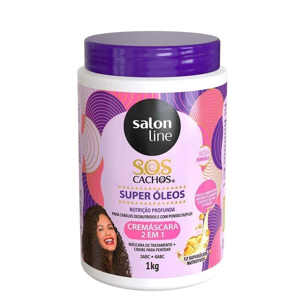 CREMÁSCARA 2 EM 1 SALON LINE SOS CACHOS SUPER ÓLEOS NUTRIÇÃO PROFUNDA 1KG