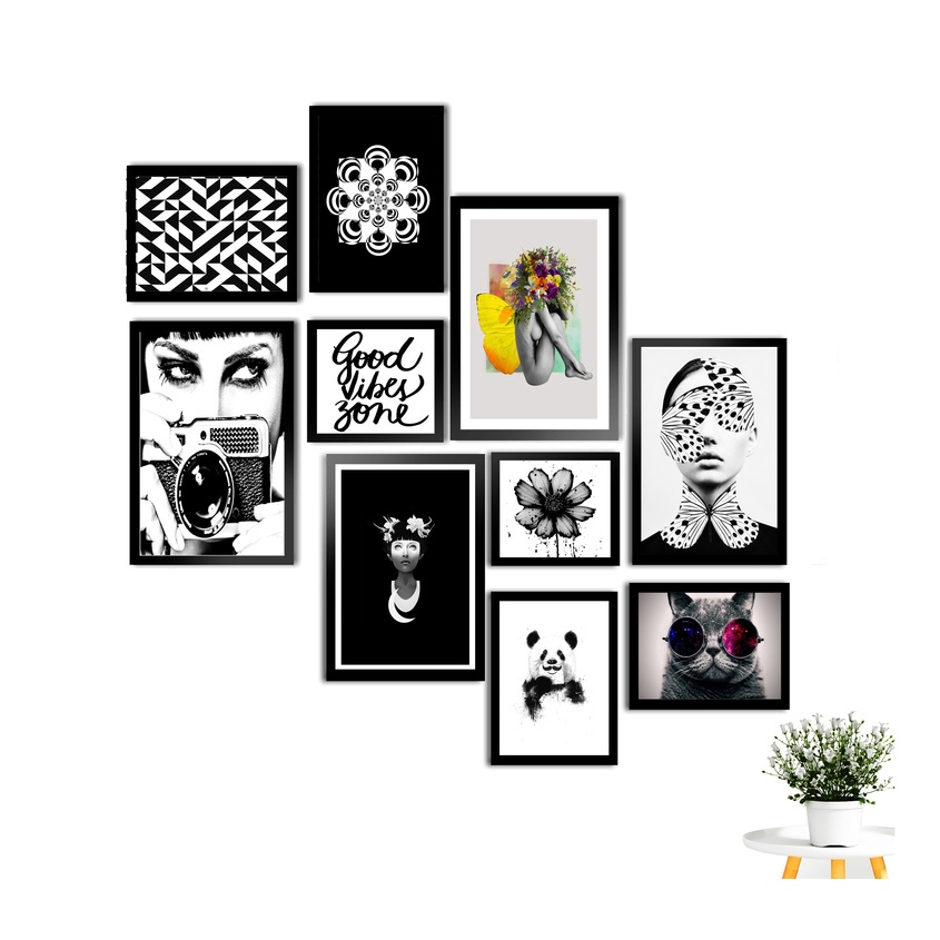 Kit 10 Quadros Decorativos Para Sala Quarto Cozinha Copa Contemporaneo Good Vibes Zone