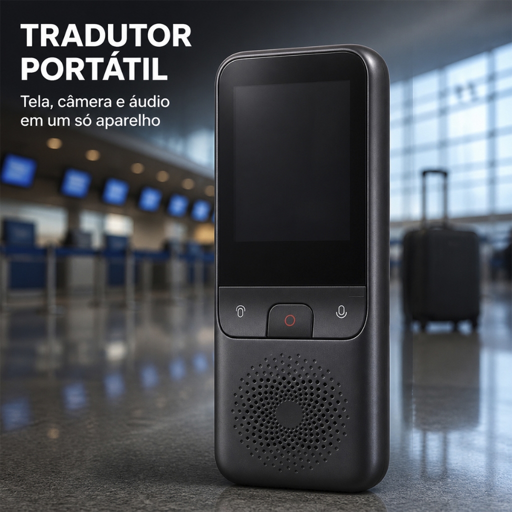 Tradutor Portátil de Idiomas com Câmera Traseira Tela Microfone Áudio Integrado e Carregamento USB-C