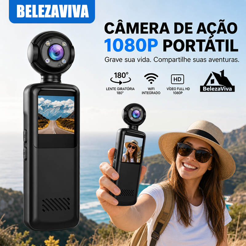 Câmera De Ação De Bolso WiFi 1080P HD Vlog Recorder Com Tela Giratória Filmadora Fotográfico 2968