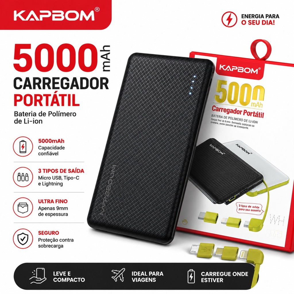 Carregador Portátil Power Bank 5000mAh USB