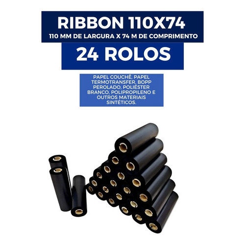 Kit 24 Ribbon Misto Trx48 110x74 Cera Resina Impressão Codigo Barras Bopp Zebra Elgin Argox Isega