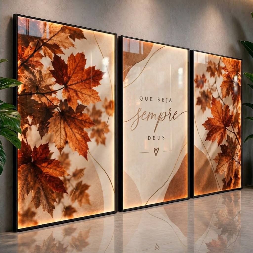 Quadros Decorativos Para Sala Kit 3 Quadros Religioso Deus Folhas Outono Moderno Hall