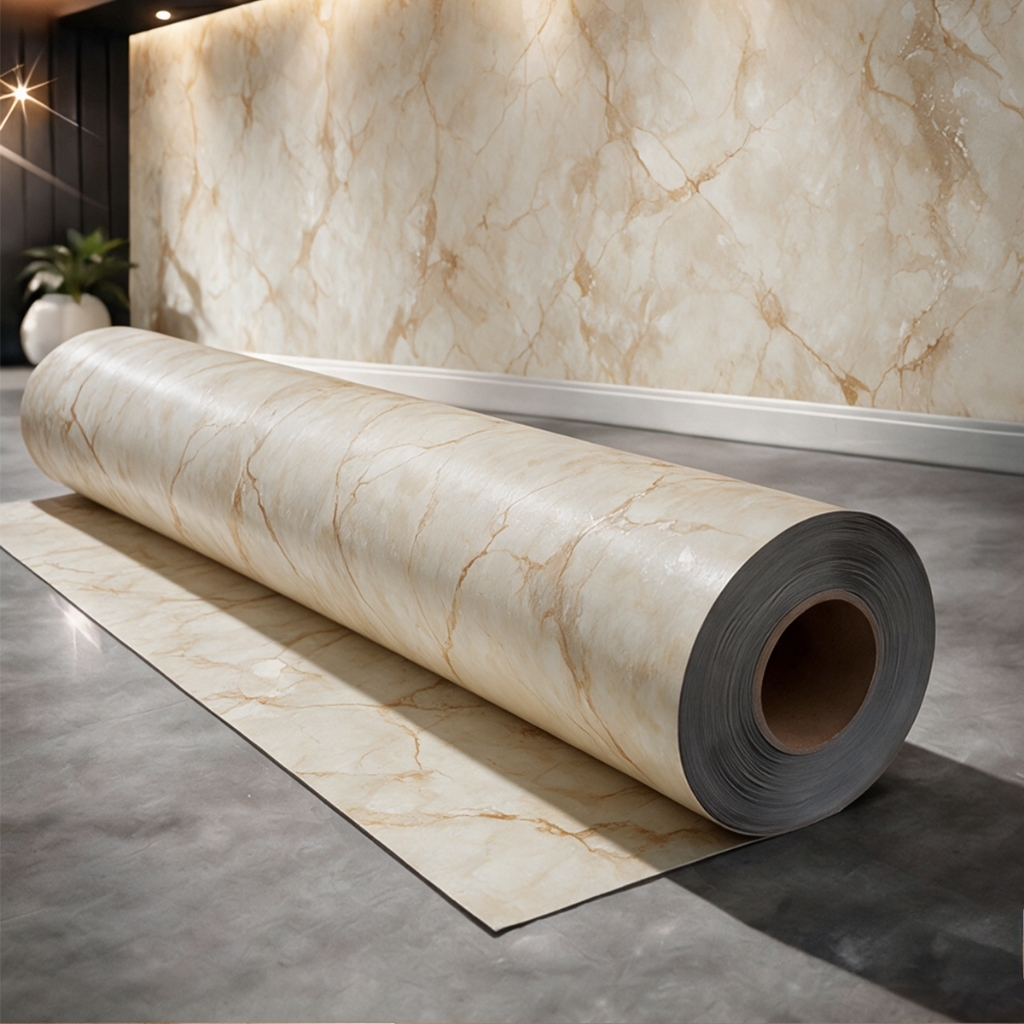 Papel de Parede Adesivo Vinílico Rolo Mármore Bege Neutro para Sala Quarto Hall