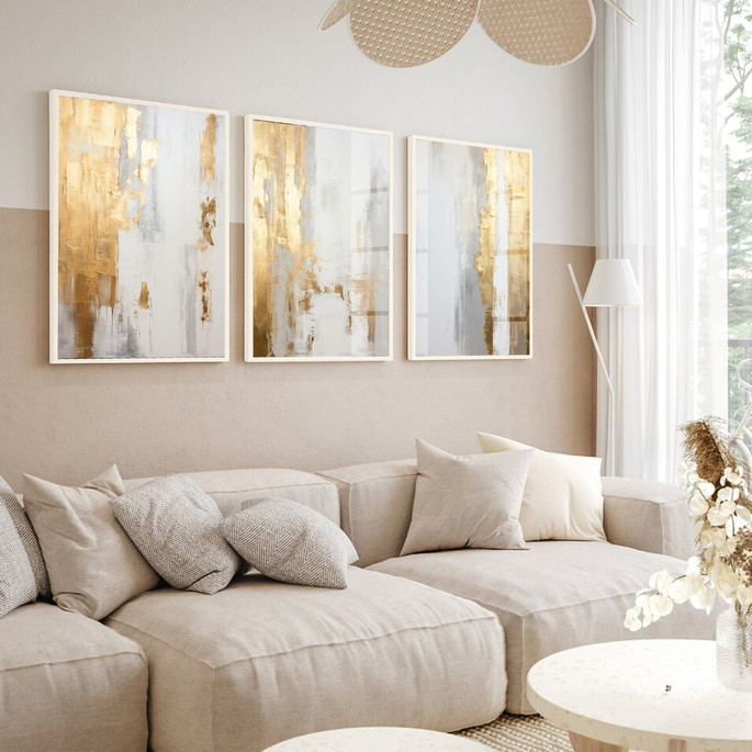 Quadro Decorativo 3 Peças para Sala Quarto Hall Abstrato