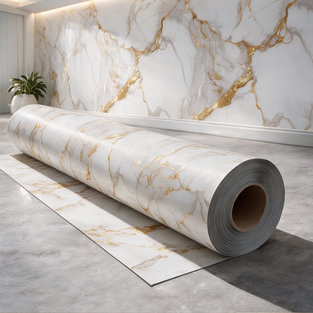 Papel de Parede Adesivo Marmorizado Branco Dourado Luxo para Sala Hall Banheiro