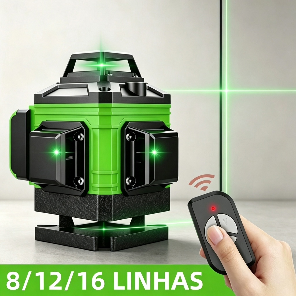 Nível a Laser Profissional 8/12/16 Linhas 360° Auto Nivelante Vertical Horizontal Cruzadas e Controle Remoto