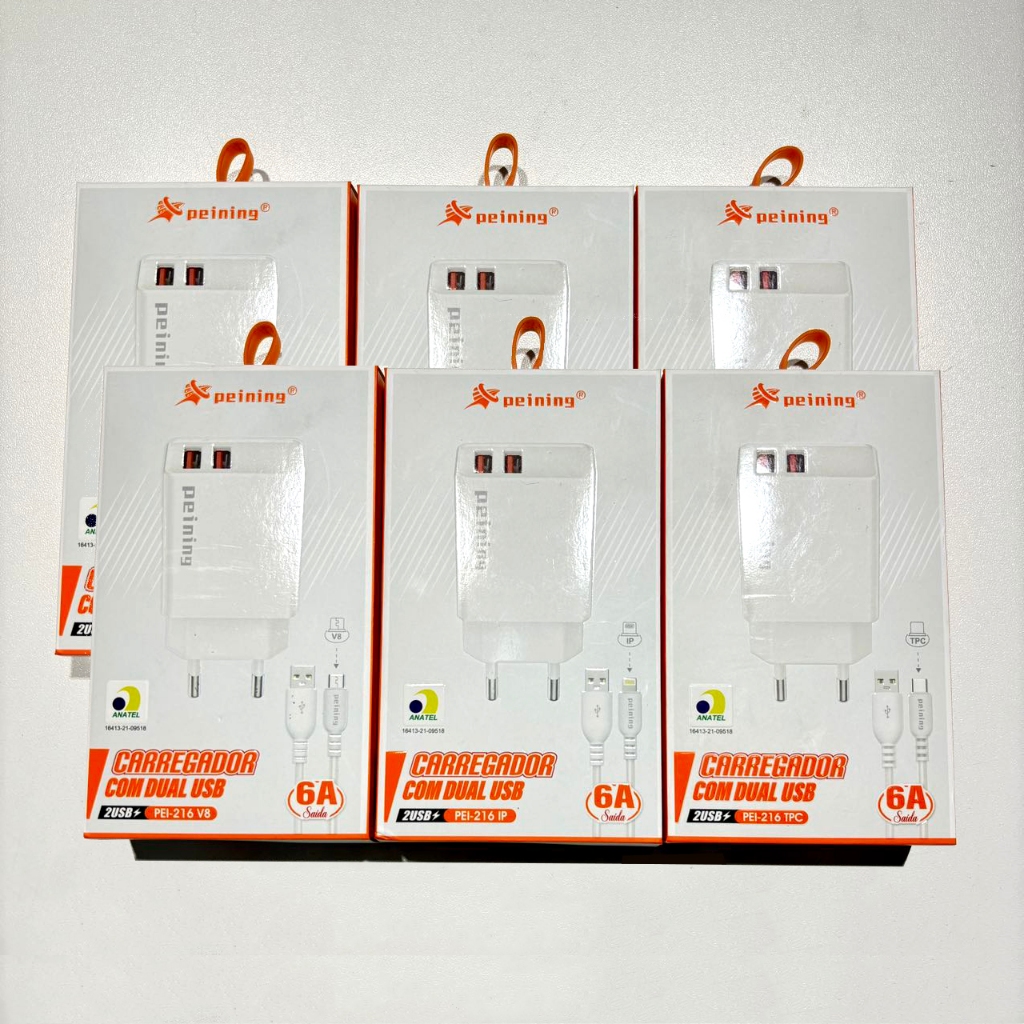 Kit 5/10pcs Peining Carregador Turbo 6.0A Com Cabo Micro USB V8/Type C/Lightning