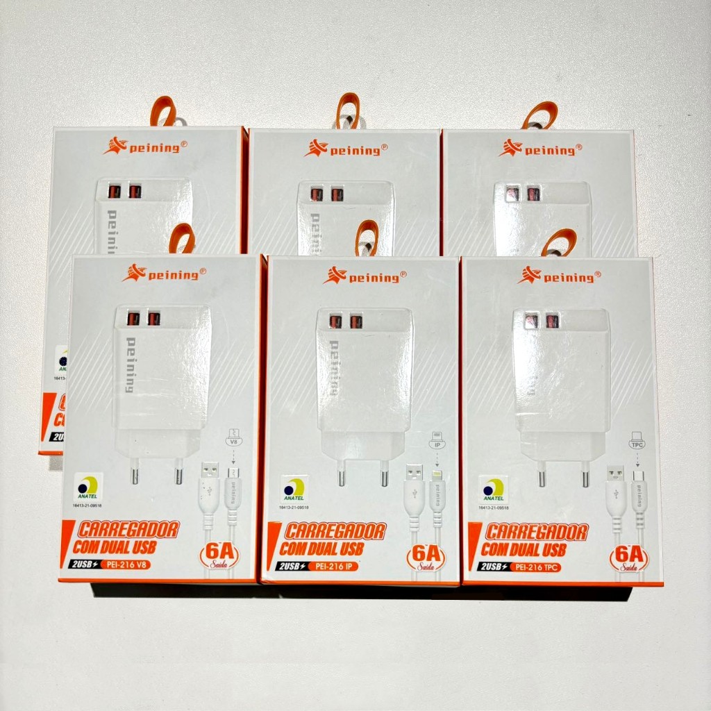 Kit 5/10pcs Peining Carregador Turbo 6.0A Com Cabo Micro USB V8/Type C/Lightning