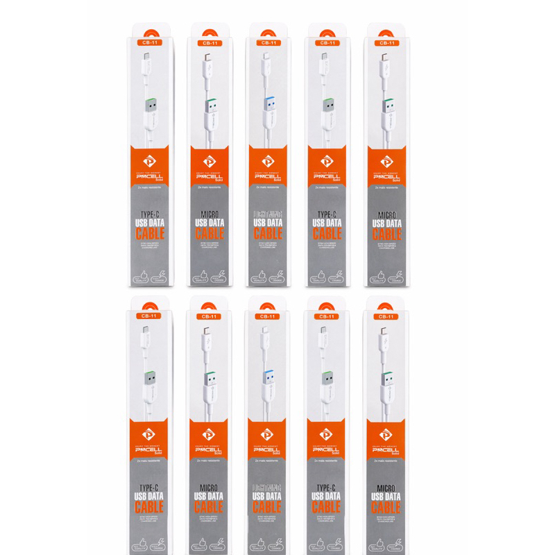 kit 10pcs Cabo V8 Micro USB / Tipo C / IPhone PMCELL Resistente Cb-11 1 Metro Cor Branco
