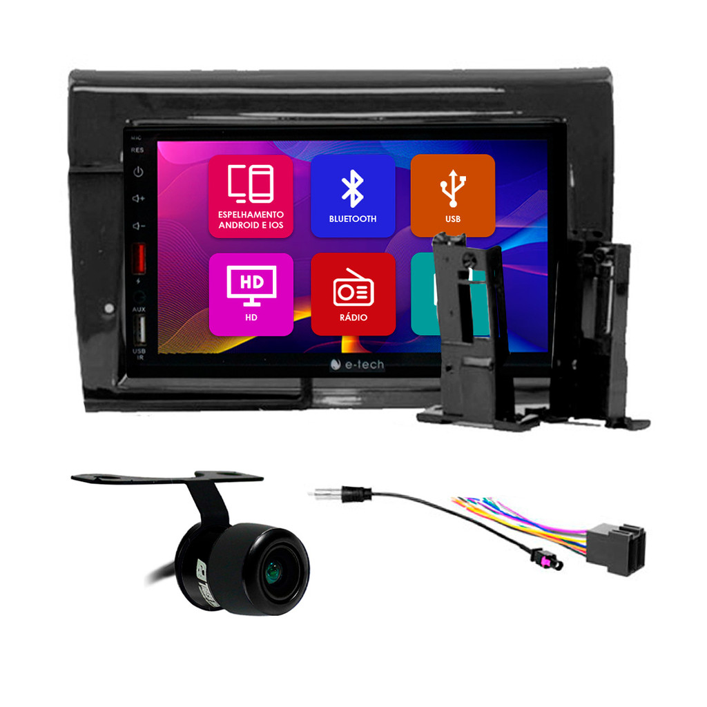 Kit Multimidia 7 Pol Bravo 2007 2008 2009 2010 2011 2012 2013 2014 2015 2016 Android Auto Carplay Qa+ 2 Din Grafite