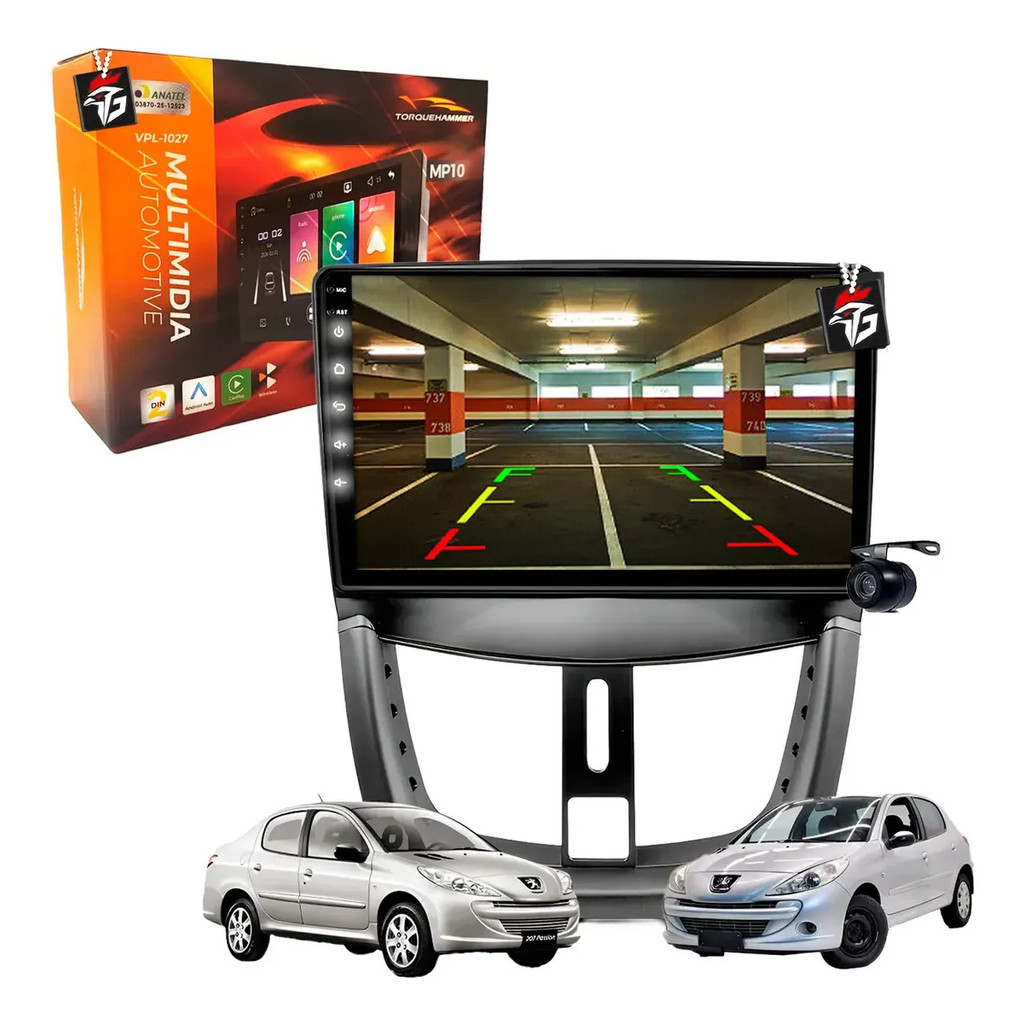 Multimídia Mp10 Espelha Tela Carplay Rádio Fm Android Auto Sem Fio Musica Gps Sem Fio Peugeot 207 2007 À 2015