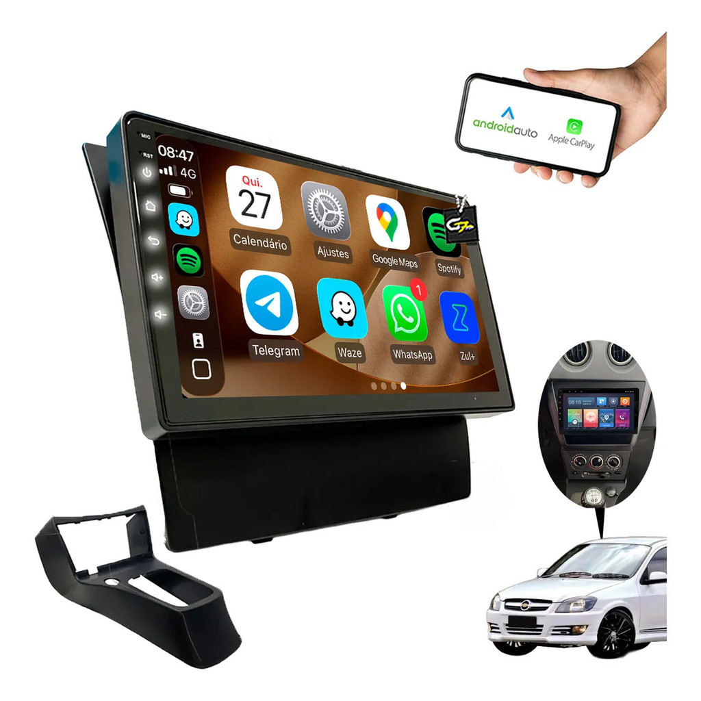 Kit Multimídia Celta G2 2007-2015 9 Pol 2+32 Android Auto