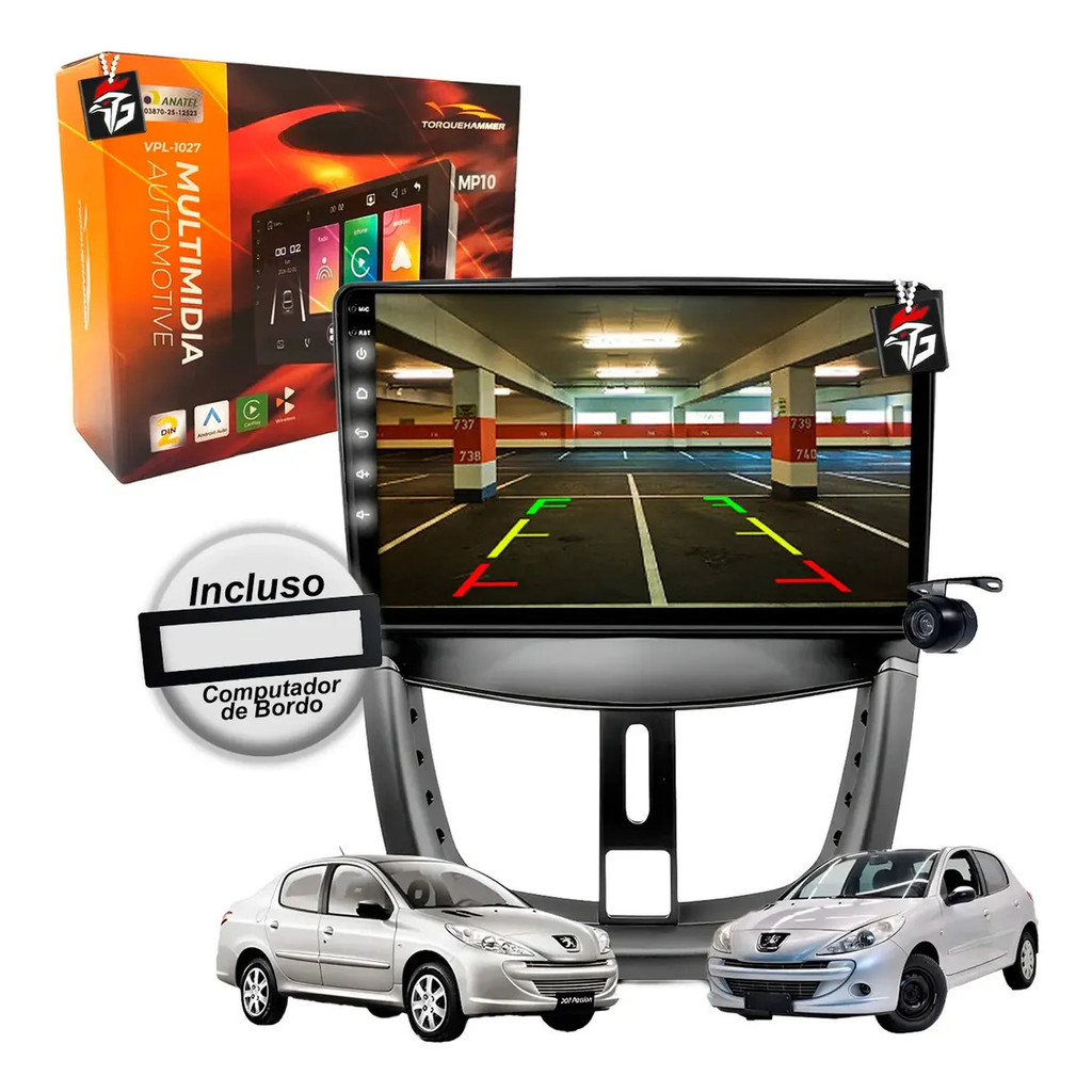 Multimídia Mp10 Espelha Tela Carplay Rádio Fm Android Auto Sem Fio Peugeot 207 2007 À 2015 + Moldura Computador De Bordo
