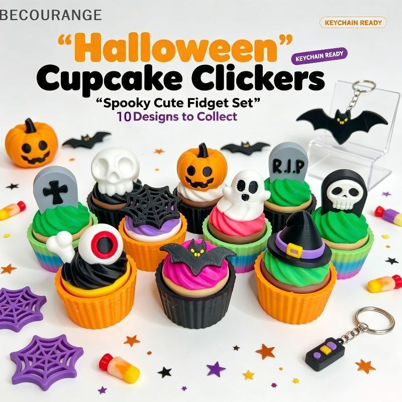BEC 3D Impresso Assustador Bonito Cupcake Clier Fidget Halloween Chaveiro Fingertip Press Dpression Toy Para Presentes D