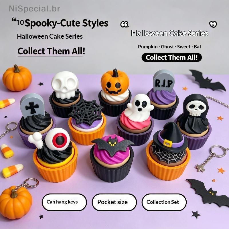 [Nis] 3D Impresso Assustador Bonito Cupcake Clier Fidget Halloween Chaveiro Fingertip Press Dpression Toy Para Presentes