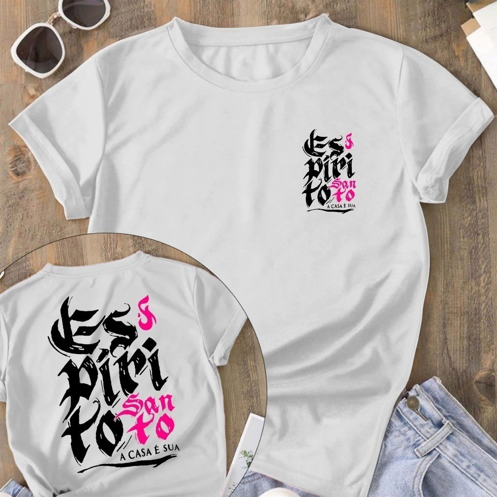 Camiseta Feminina Blusa  ESPIRITO SANTO Camisa Feminina 100% algodão Street Wear Casual