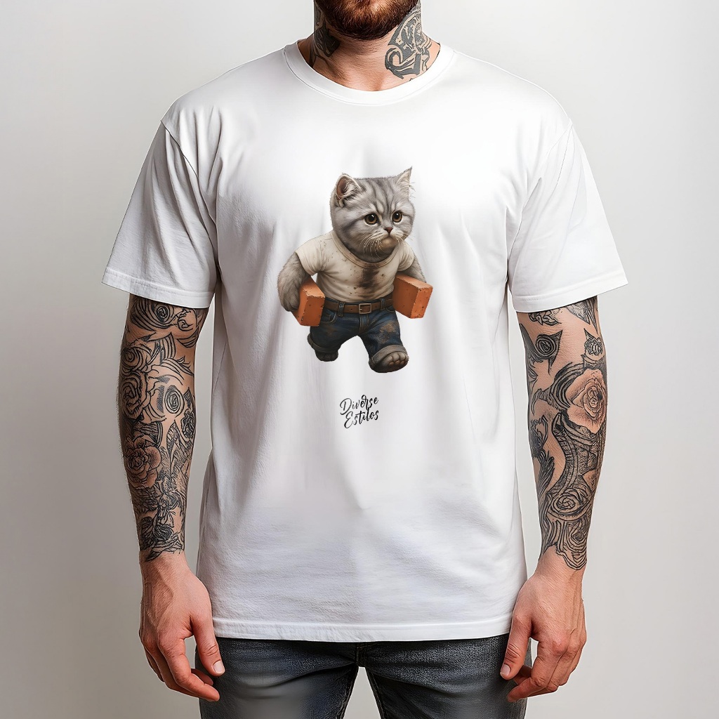 Camiseta T-Shirt Manfinity Gato Brabo Street Wear Camisa Masculina Plus Size 100% Algodão Casual