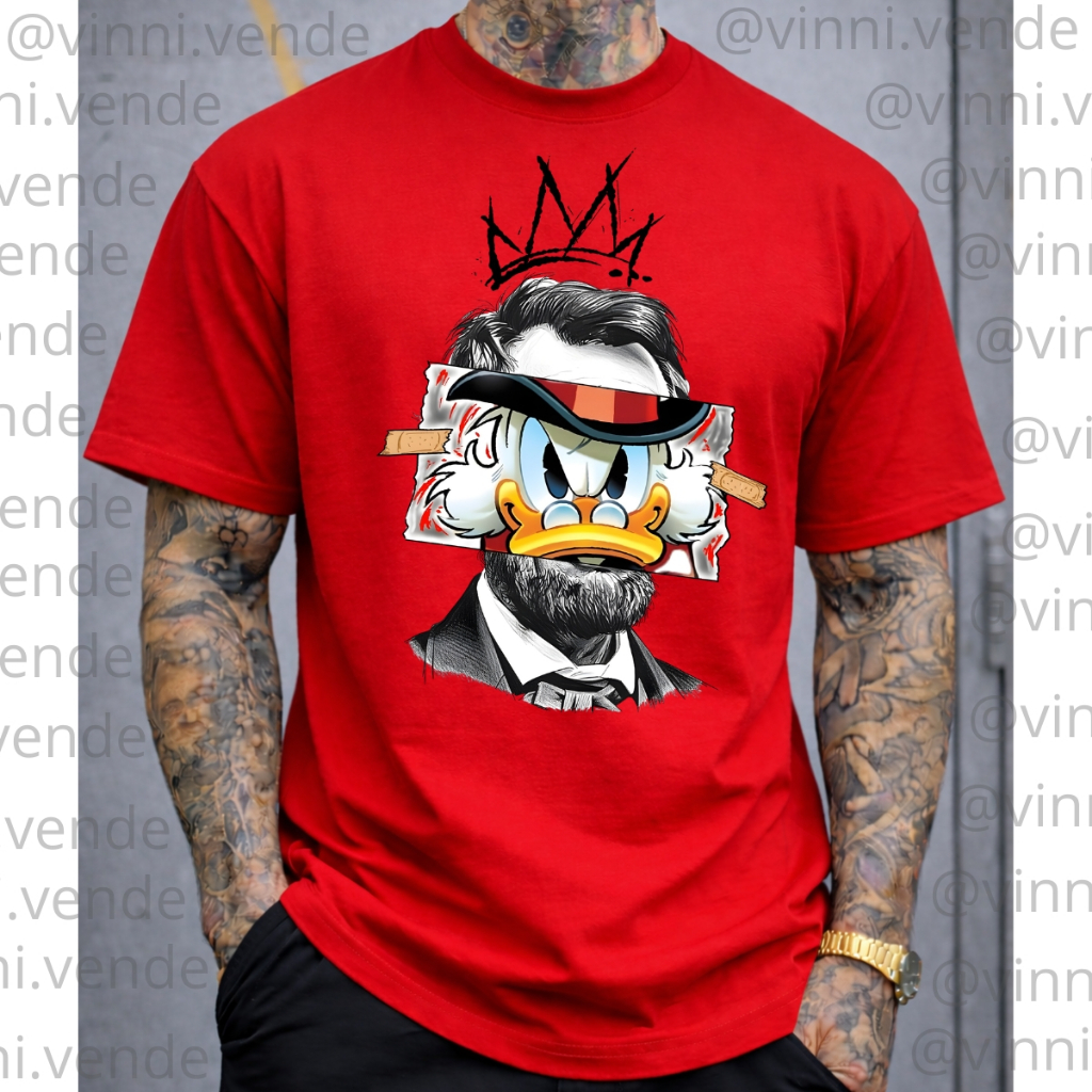 Camiseta Masculina Vermelha Tio Pato Estilo Street Arte Urbana Premium Algodão Conforto Casual Top