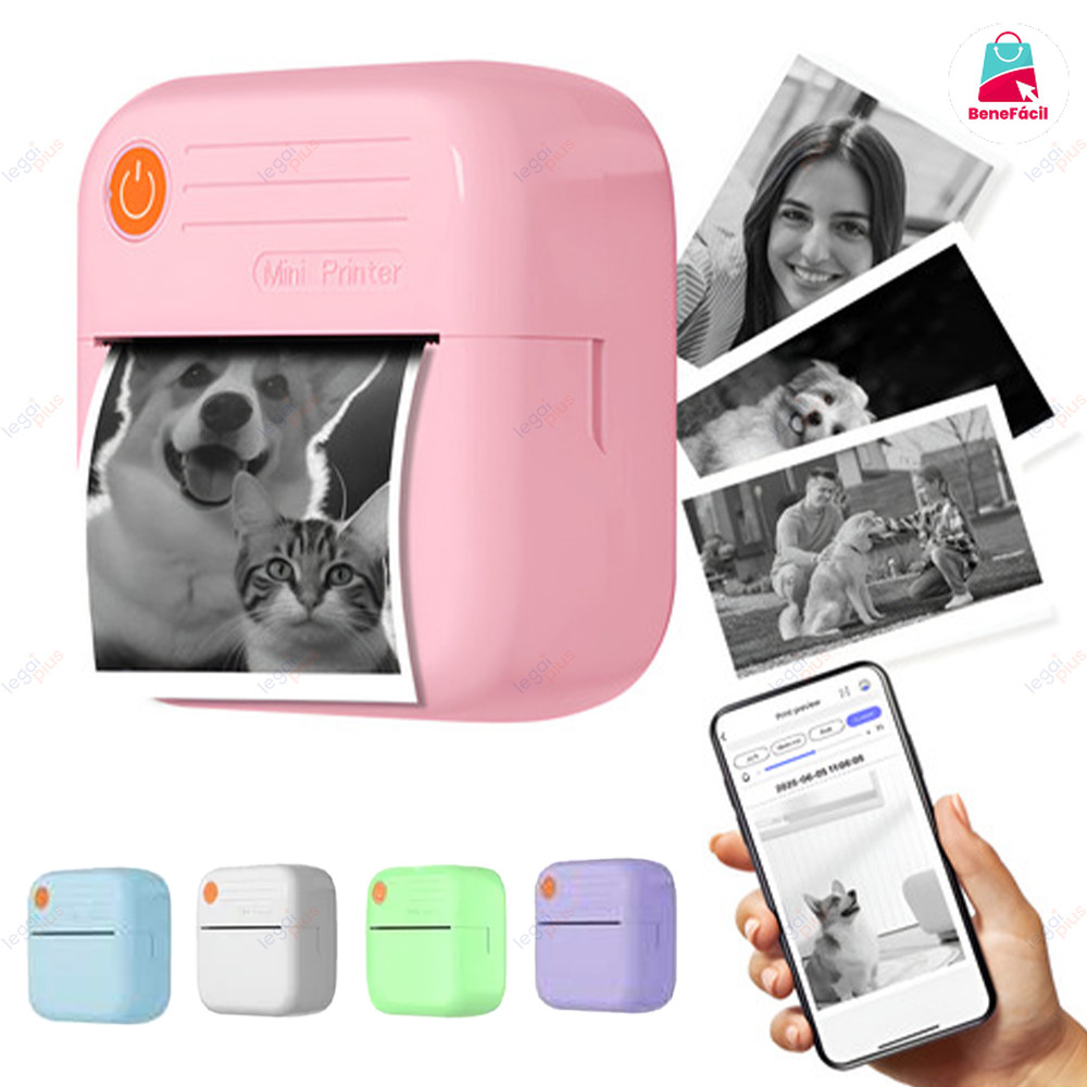 Nova mini impressora: modelo portátil e sem fio, compatível com sistemas Android e iOS, impressão em papel térmico.