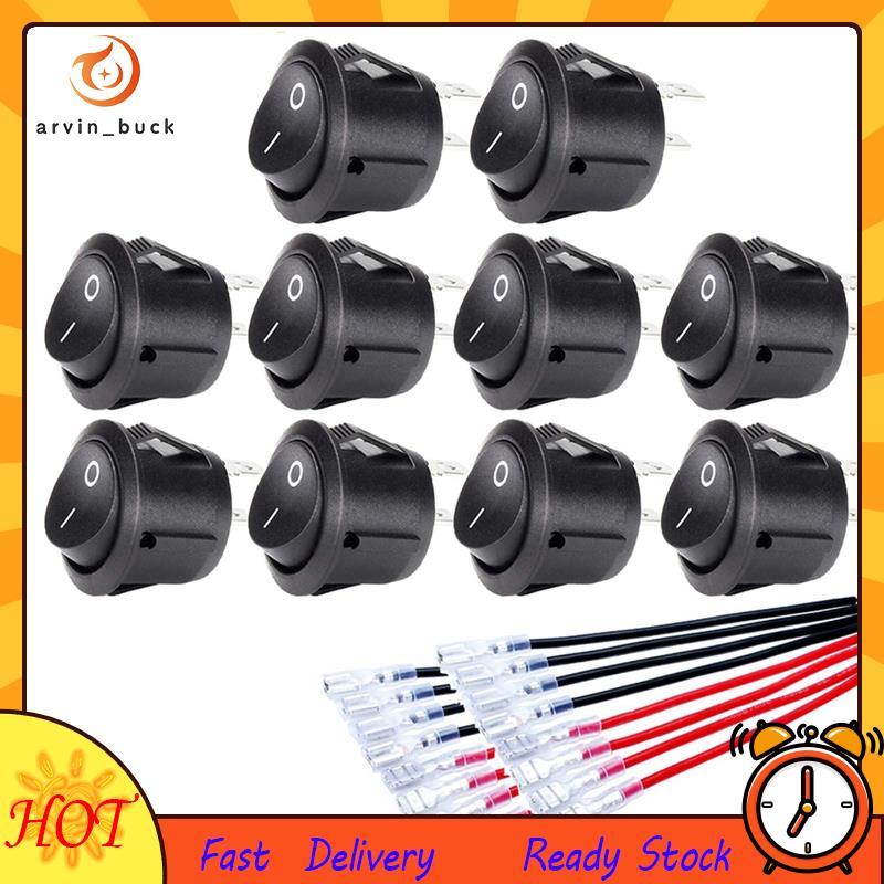 10pc ON/OFF Rodada Rocker Switch MINI Toggle 2 Pin SPST Botão Interruptor Com Fios Para Auto Car RV Barco Acessórios De