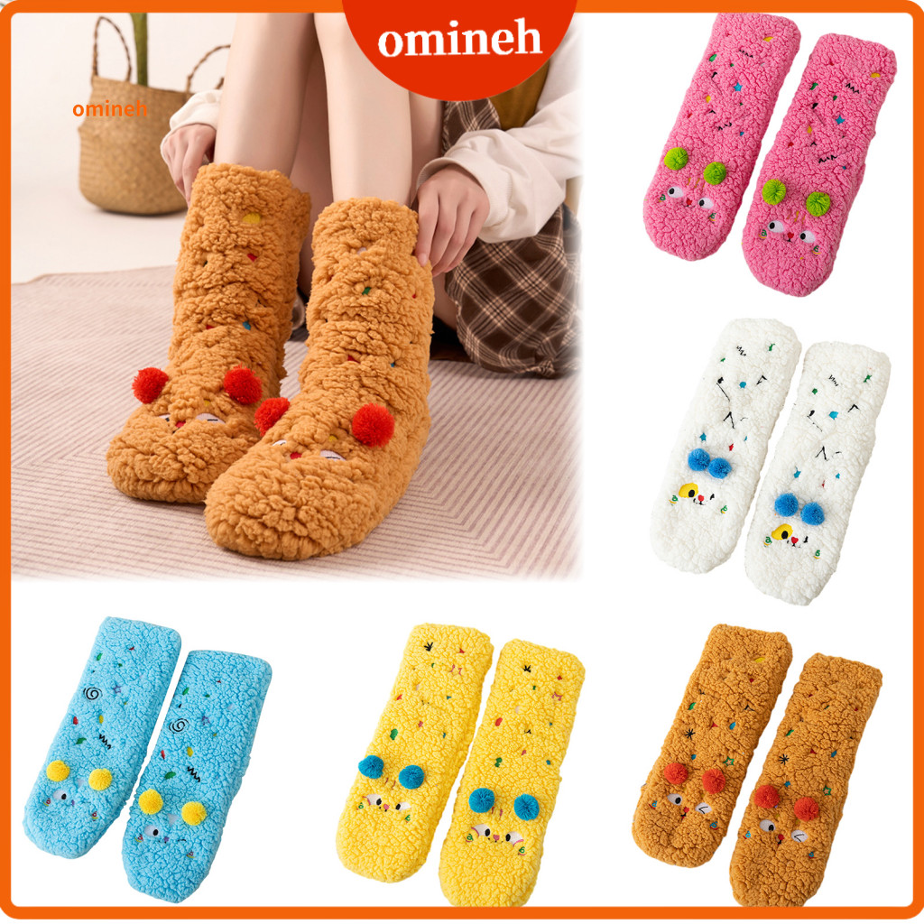Cute Mid Calf Socks Non Slip for Elderly Thickened Non-slip Mid-calf Winter for Women – Soft Fuzzy Cartoon Thermal Sli