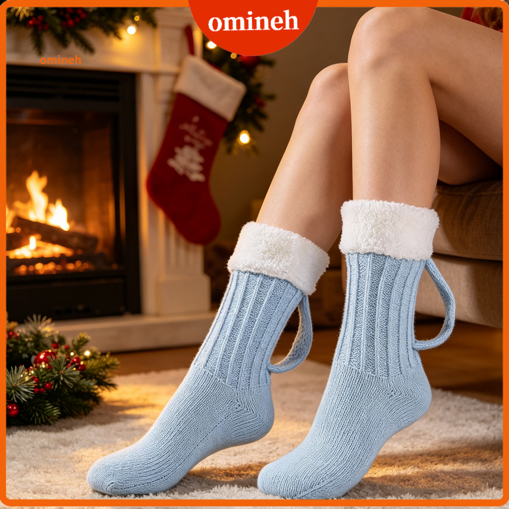Versatile Cozy Socks for Winter Thickened Plush Lined Women’s Knitted Slipper Mid-length Thermal with Handle Soft for