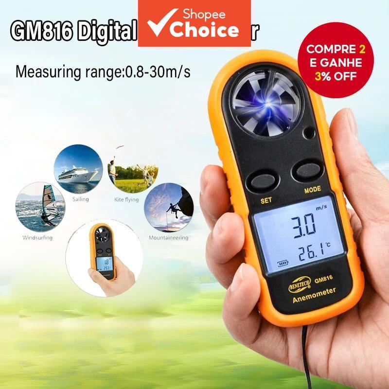 Mini GM816 Anemômetro Digital Velocidade Do Vento Medidor De Temperatura Fluxo De Ar Com Luz De Fundo LCD 1 Conjunto