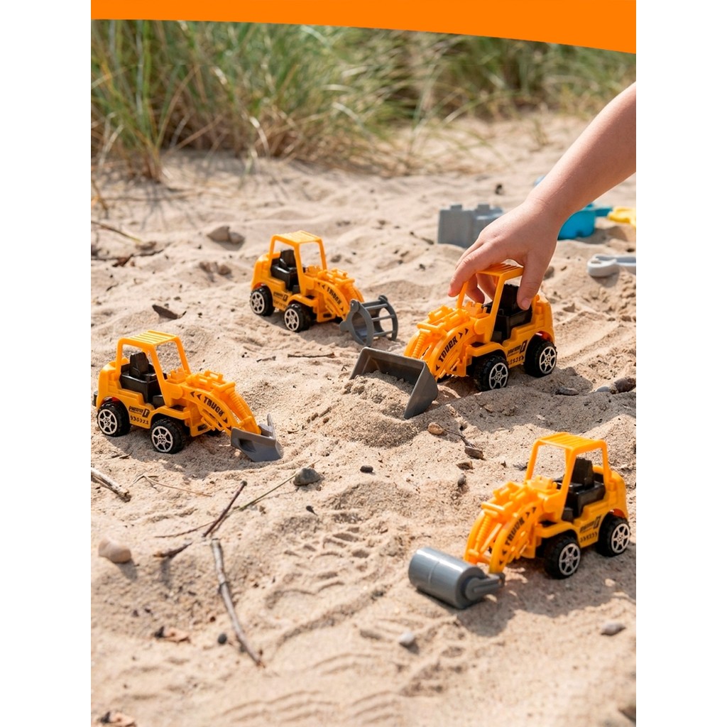 Kit Mini Tratores de Brinquedo  a Fricção Sortido Pá Carregadeira Rolo Compressor Escavadeira