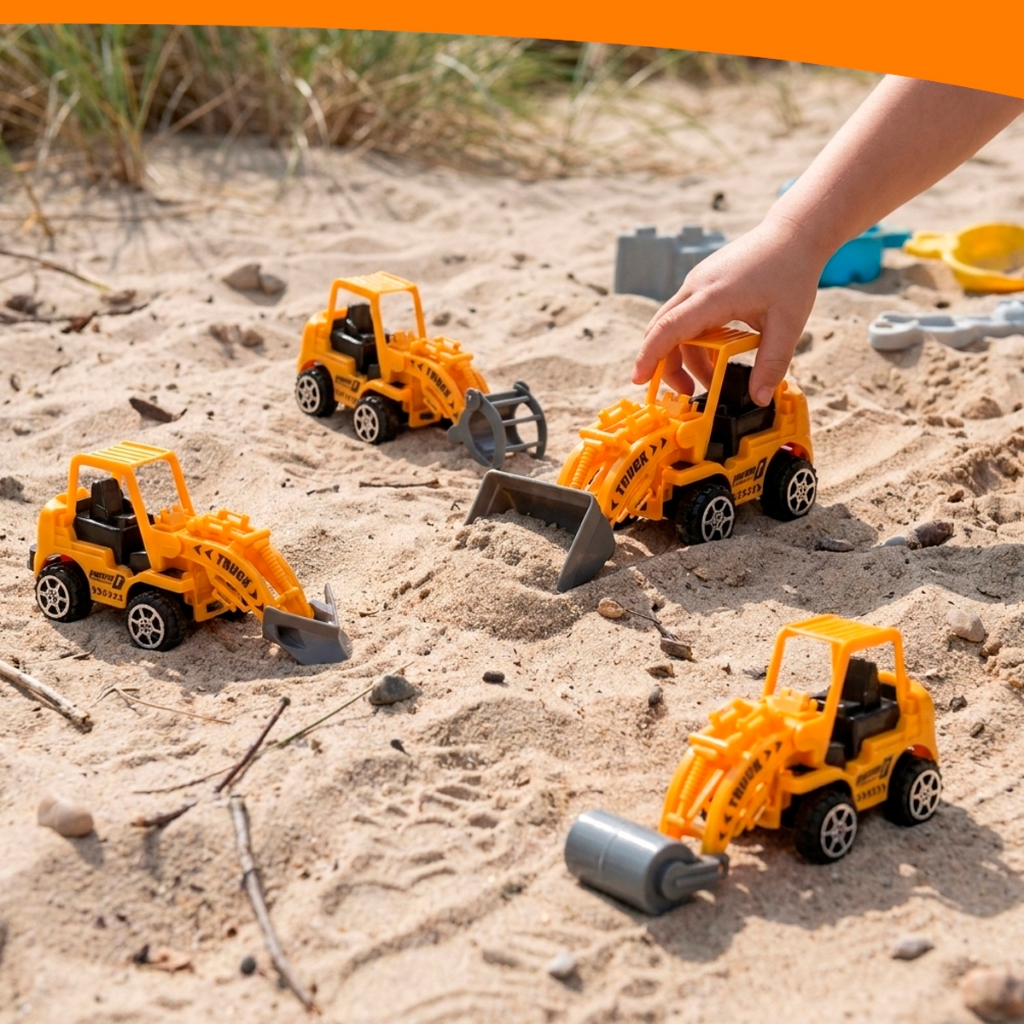 Kit Mini Tratores de Brinquedo  a Fricção Sortido Pá Carregadeira Rolo Compressor Escavadeira