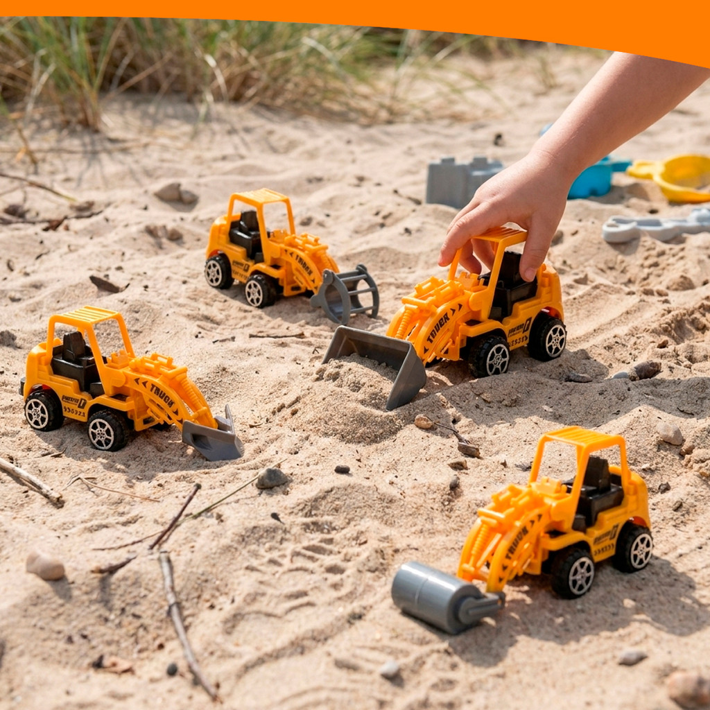 Kit Mini Tratores de Brinquedo  a Fricção Sortido Pá Carregadeira Rolo Compressor Escavadeira