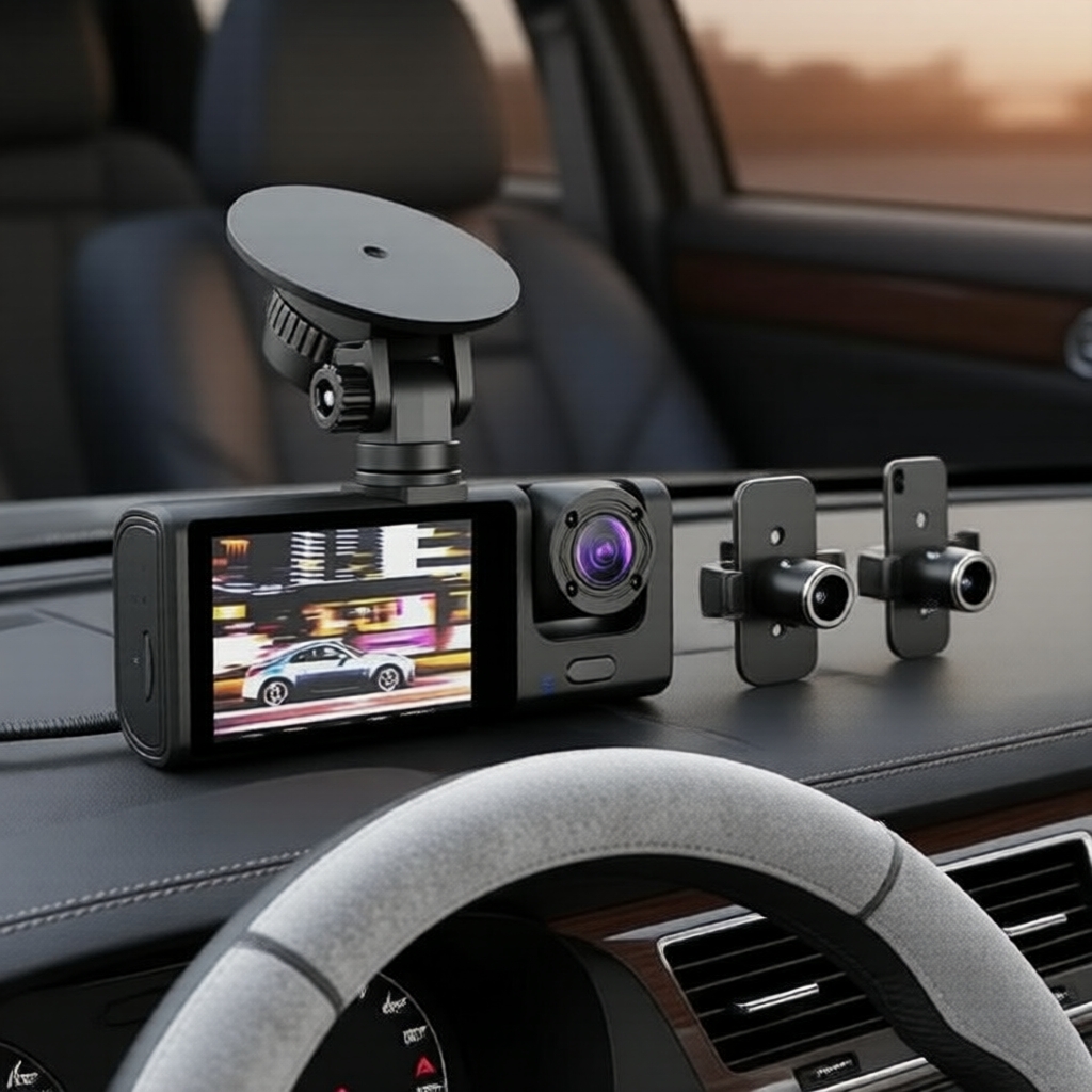 Câmera Veicular Dupla Lente - Visão Noturna, HD, Gravação Frontal e Interna, DVR Automotivo