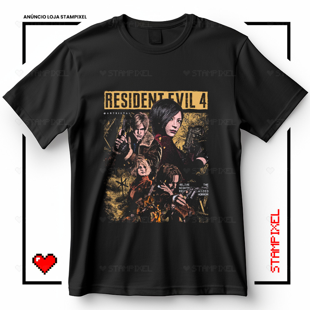 Camiseta Unissex Resident Evil 2 Leon S. Kennedy Ashley Graham Ada Wong Blusa De Jogo Games Geek Camisa 100% Algodão