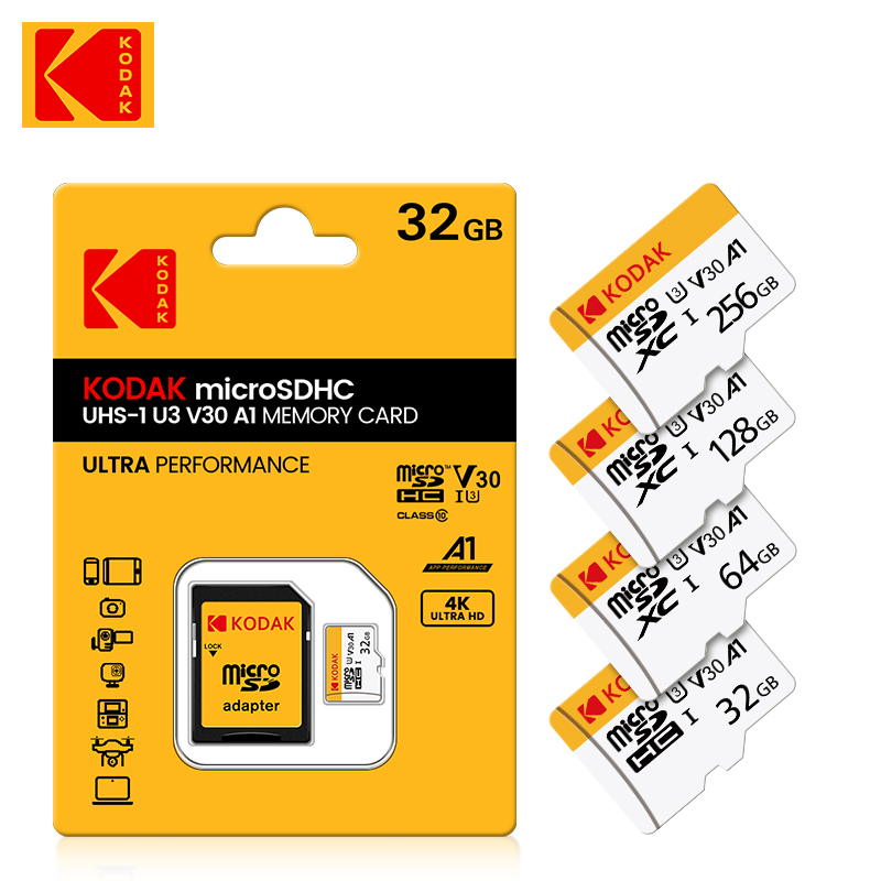 KODAK Cartão Micro sd 16GB 32GB 64GB 128GB De Memória Microsd Class10 SDXC U3 4K TF Para Telefone Drone