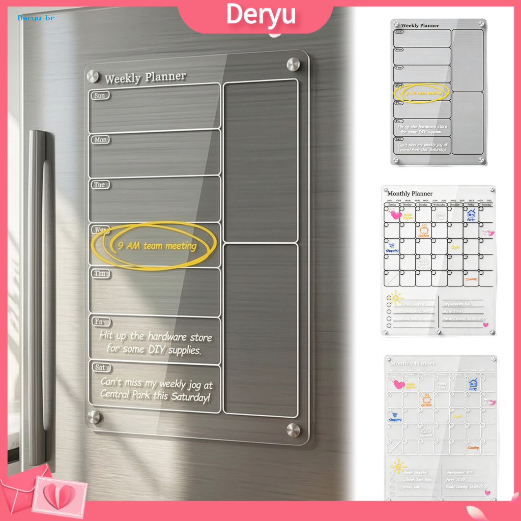 Magnetic Refrigerator Calendar Transparent Writing Panel Acrylic Dry Erase Board for Fridge – Monthly Weekly Meal Plan