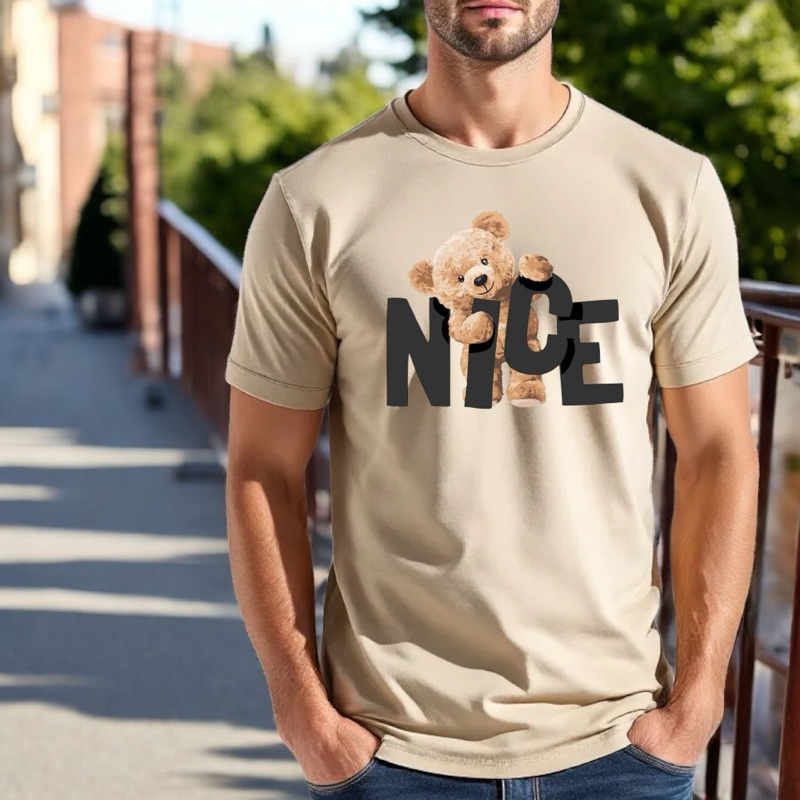 Camiseta Unissex Algodão Urso Nice Blusa Masculina Premium 30.1 Streetwear Moda Verão Feminino