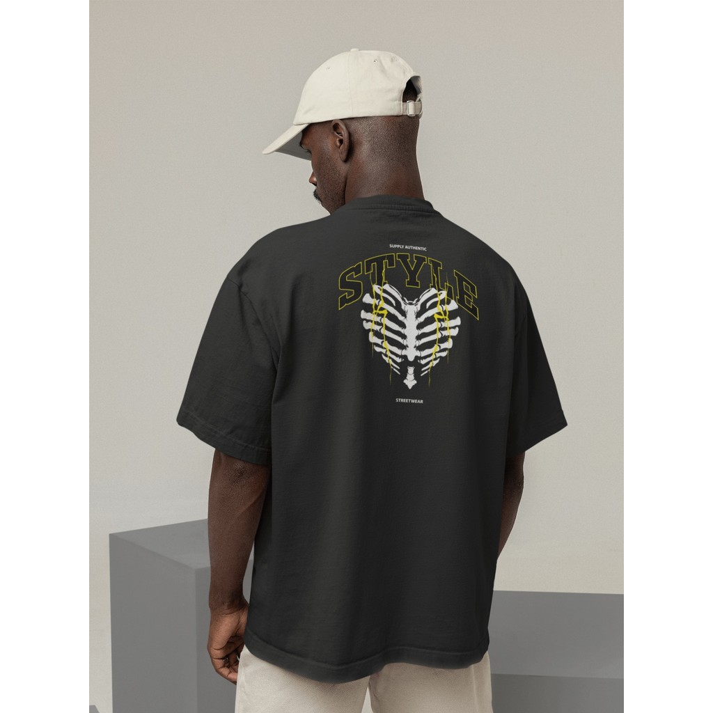 Camisa Camiseta Oversized Gola Alta Streetwear Masculino e Feminino 100% Algodão Preto e Off Whte Estampado - STYLE