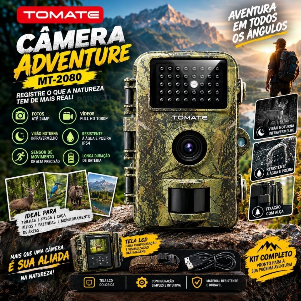 Câmera Adventure Caça Trilhas 1080p Full HD 16MP Vigilância Tela 2
