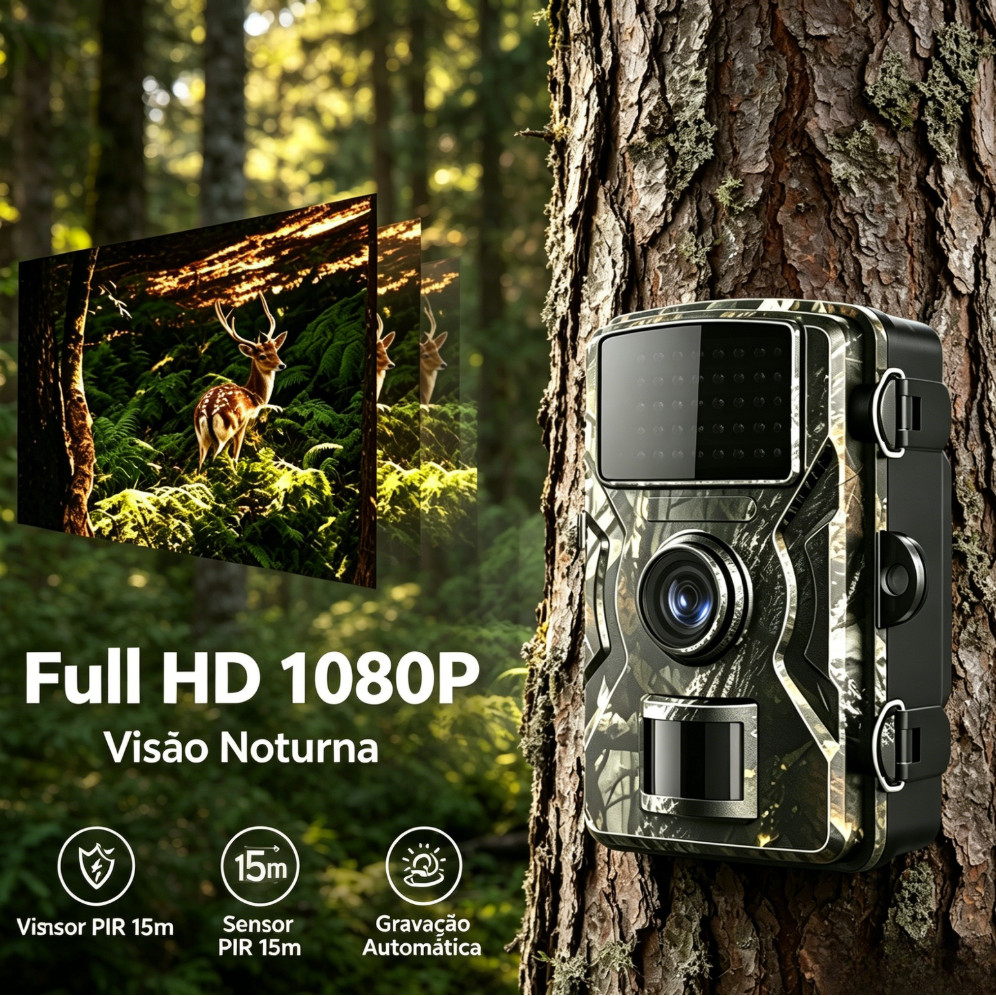 Câmera de Trilha e Caça 16MP 1080P – Fotos, Vídeos e Visão Noturna para Segurança e Observação Animal