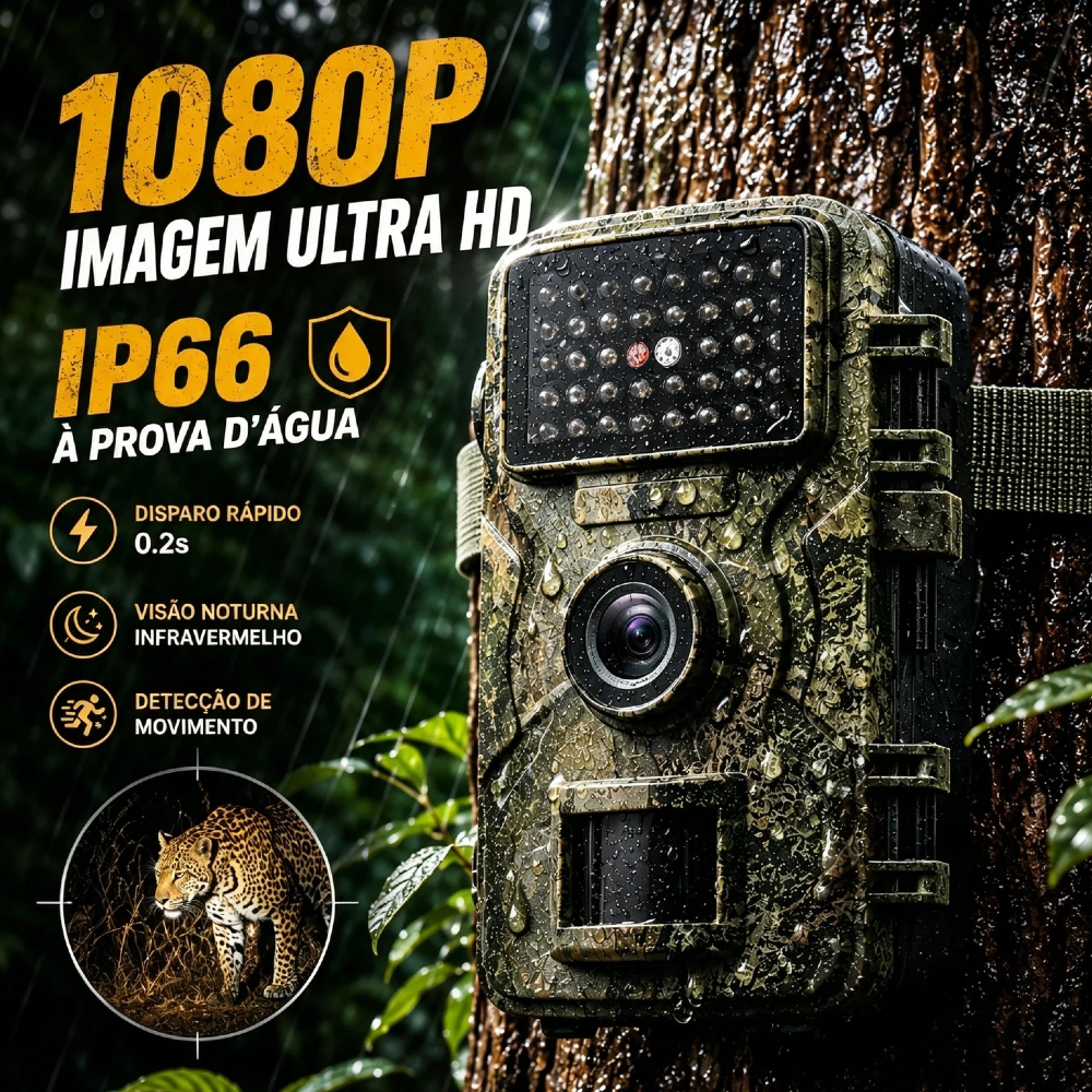 Câmera de Trilha para Caça 1080P 16MP Visão Noturna Infravermelha,Grava Vídeo e Fotos, Moção Ativada IP66 À Prova D'água