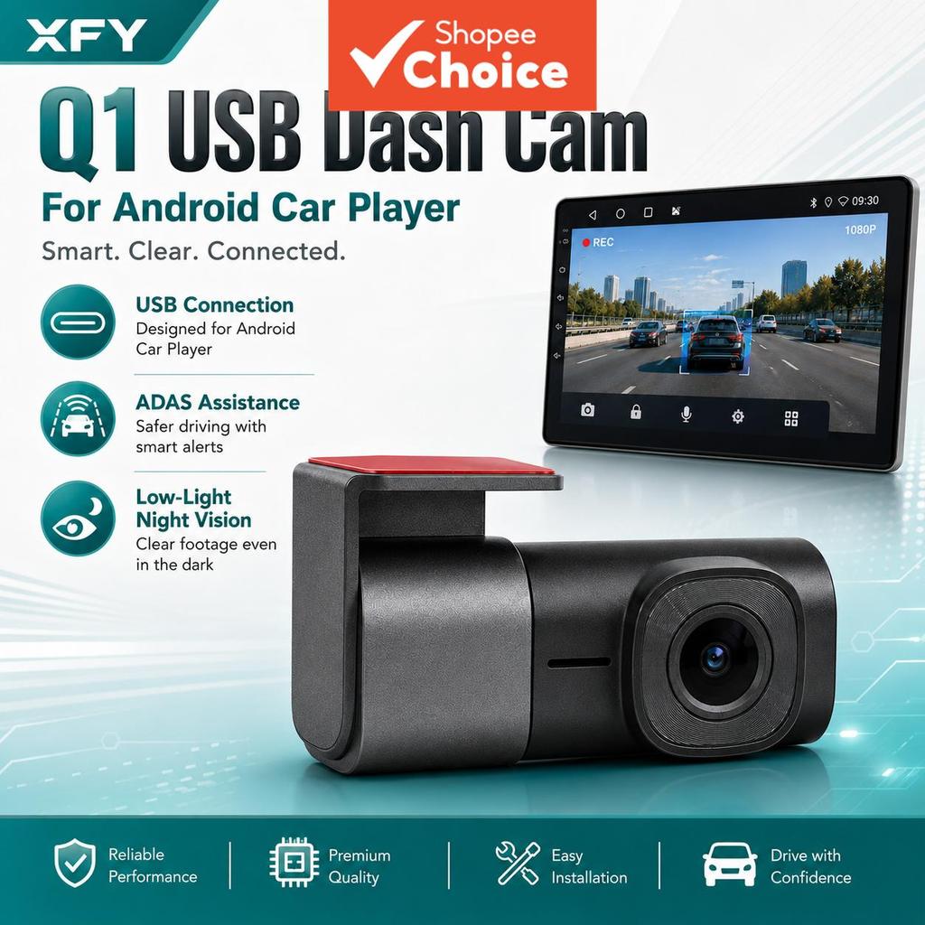Xfy Q1 1080p USB Dash Cam Para Android Car Stereo Adas Alertas Inteligentes Tela De Sincronização De Visão Noturna Fácil
