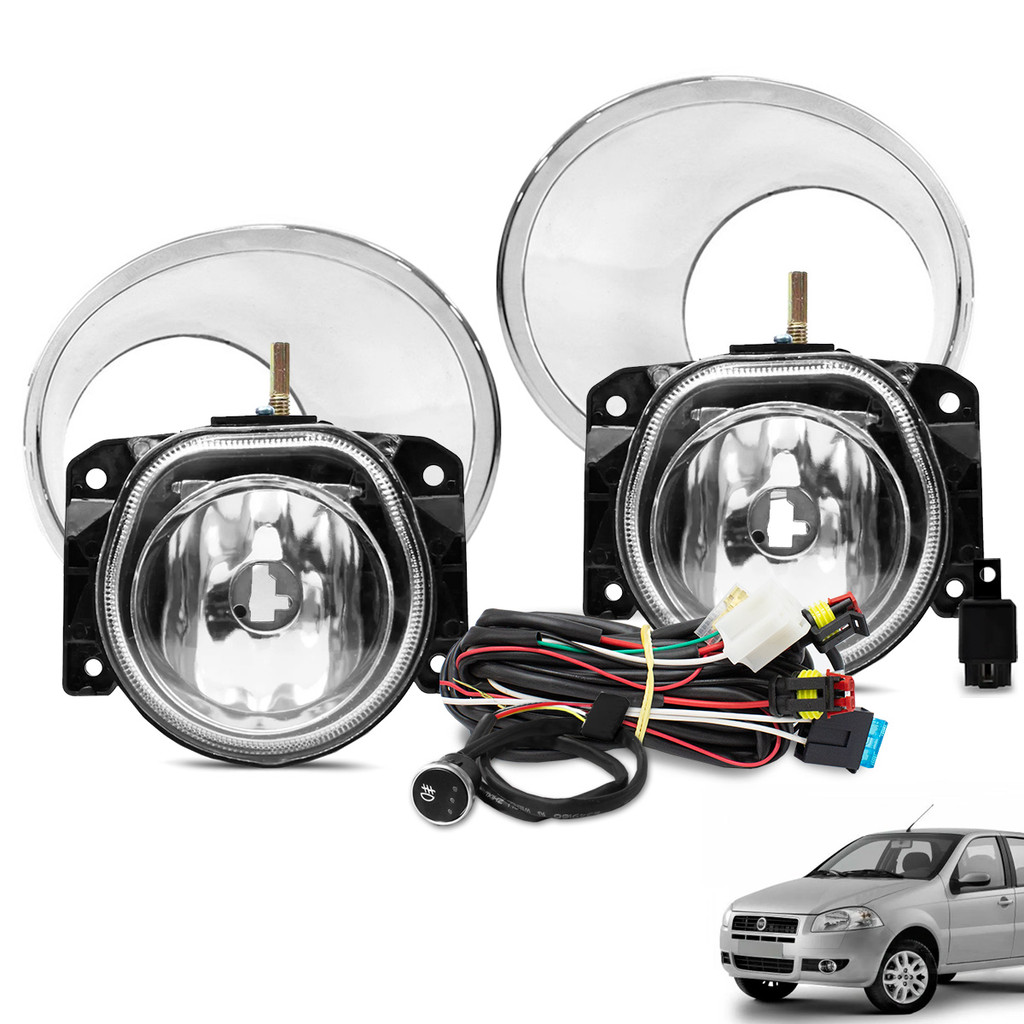 Kit Farol de Milha Palio EL 2009 a 2011 Botão Touch e Moldura Cromada